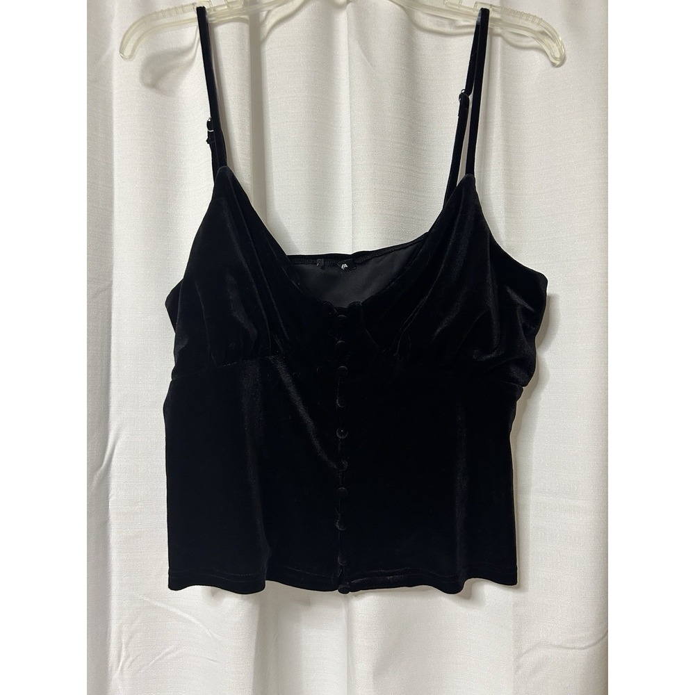 Womens Black Velvet Bra Cropped Tank Spaghetti Strap 1XL Plus Cami